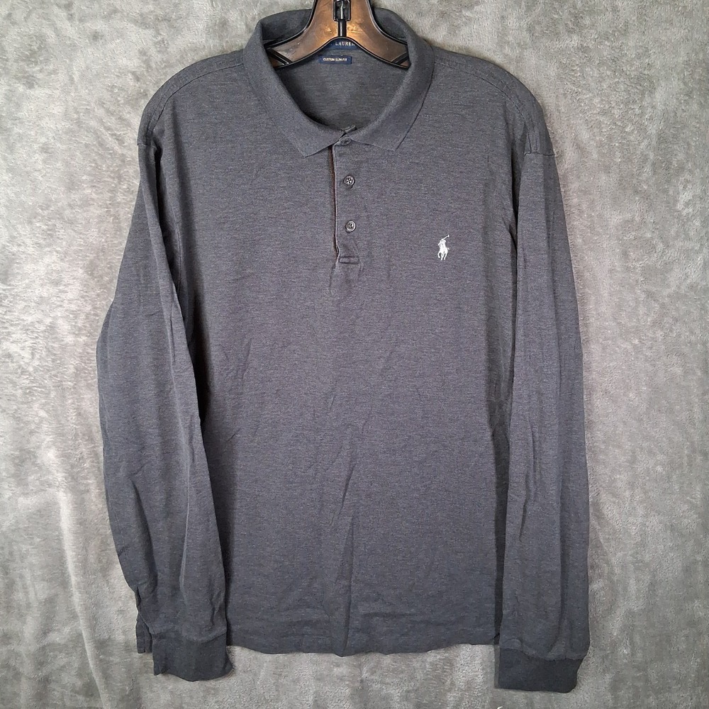 Polo Ralph Lauren Long Sleeve Polo Shirt Men Size XL Charcoal Gray Casual Preppy